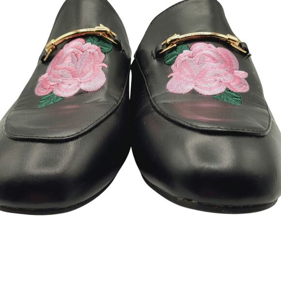 Catherine Maladrino Pika Horse bit Blck Vegan Embroidered Pink Rose Mules Sz 8.5 - Picture 4 of 10